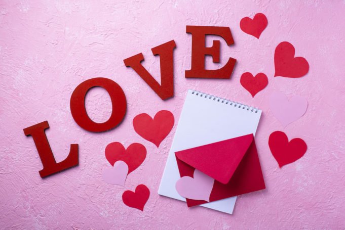 Valentines Day background with letters LOVE