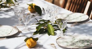 yellow fruit on white table cloth