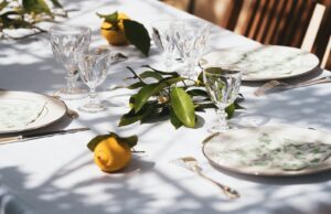 yellow fruit on white table cloth