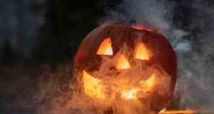 Jack-O'-Lantern with white smoke coming out