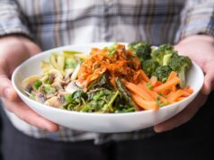 person holding plate with vegetables