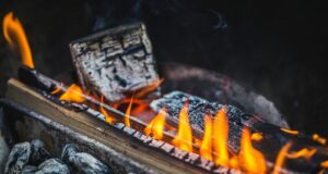 burning firewood on fire pit