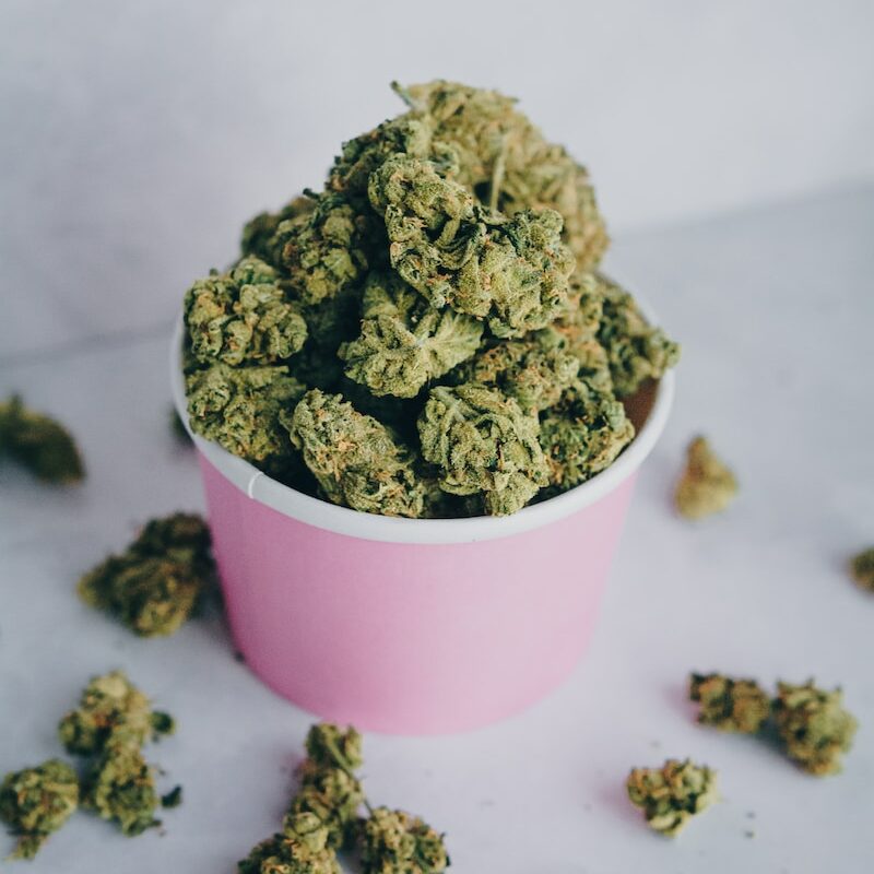 green kush in pink plastic cup
