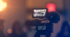 selective focus photo of turned-on black video camera