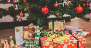 assorted-color gift box under Christmas tree