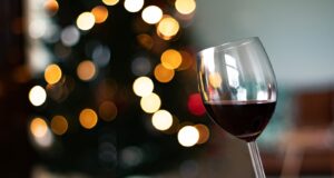 clear wine glass with red wine