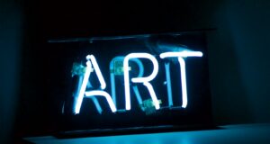 blue Art neon sign turned on