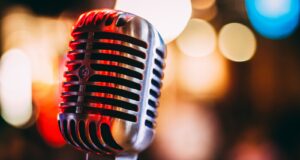 bokeh photography of condenser microphone