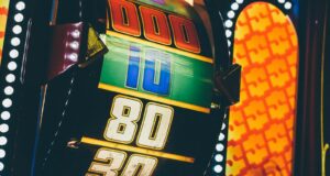 lighted slot machine at nighttime