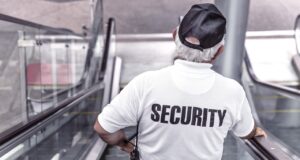 security, man, escalator