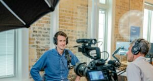 man wearing headset