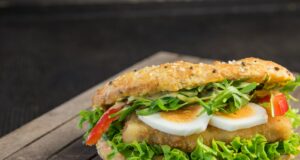 a close up of a sandwich on a tray