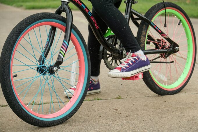 black and red bicycle wheel