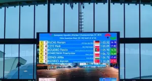 Florian Fuchs gewinnt seinen Lauf über 100 Meter Freistil