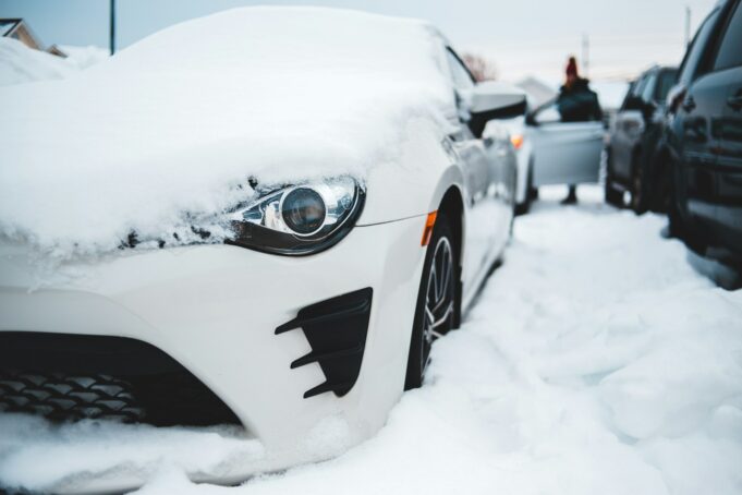 white vehicle with snow