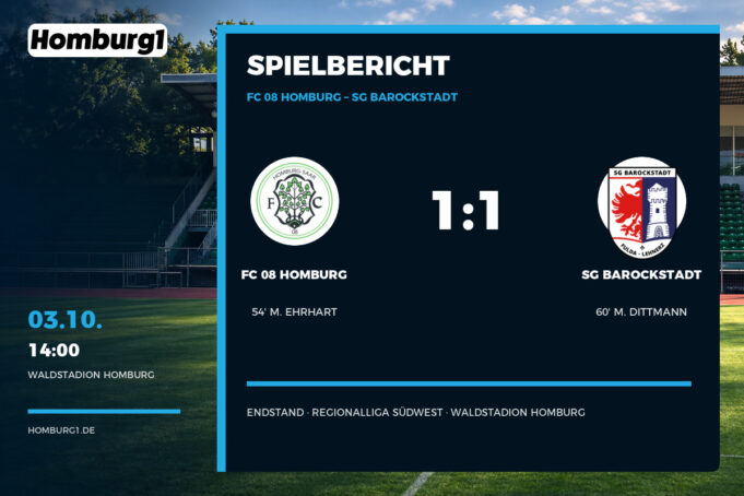 Spielbericht: FC 08 Homburg – SG Barockstadt Fulda-Lehnerz Spielbericht: FC 08 Homburg – SG Barockstadt Fulda-Lehnerz, Endstand 1:1